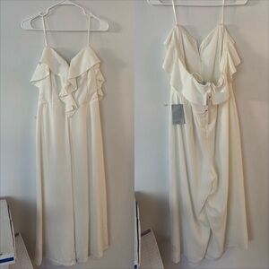 brand new! adelyn rae white ruffle strapless flowy pant romper jumpsuit🤍